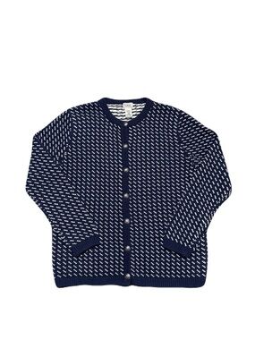 L.L. Bean Birds-Eye Wool Cotton Cardigan Nordic Knit Women’s Large Sweater